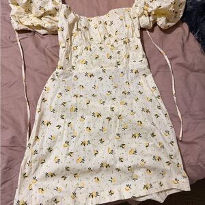 Ardene Lemon Print Dress with Puff Sleeves M with tags